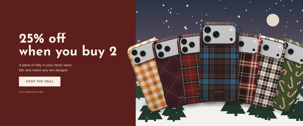 25% off when you buy 2 phone cases, winter cases in a snowy Alpine scene